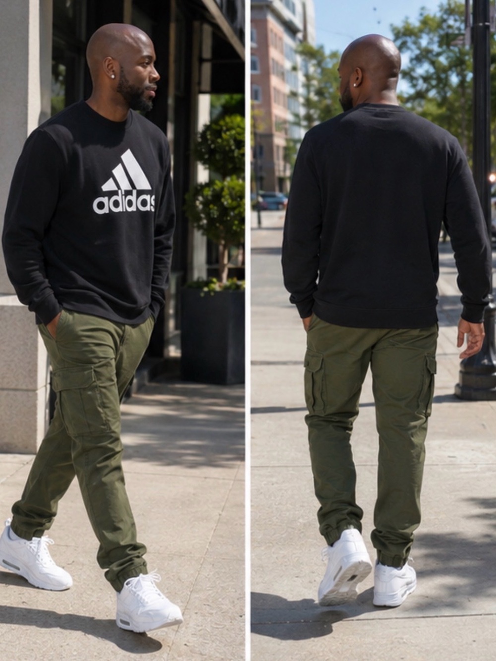 adidas Black Sweatshirt with Olive Green Cargo Pants NWT